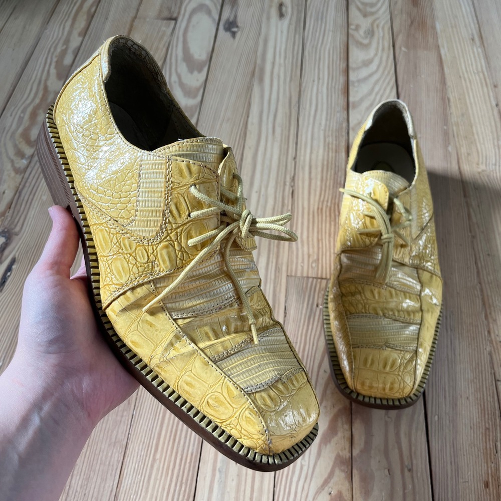 Giorgio Brutini Oxford Dress Shoes Mens 9.5W Yellow Faux Croc Square Toe PW7333